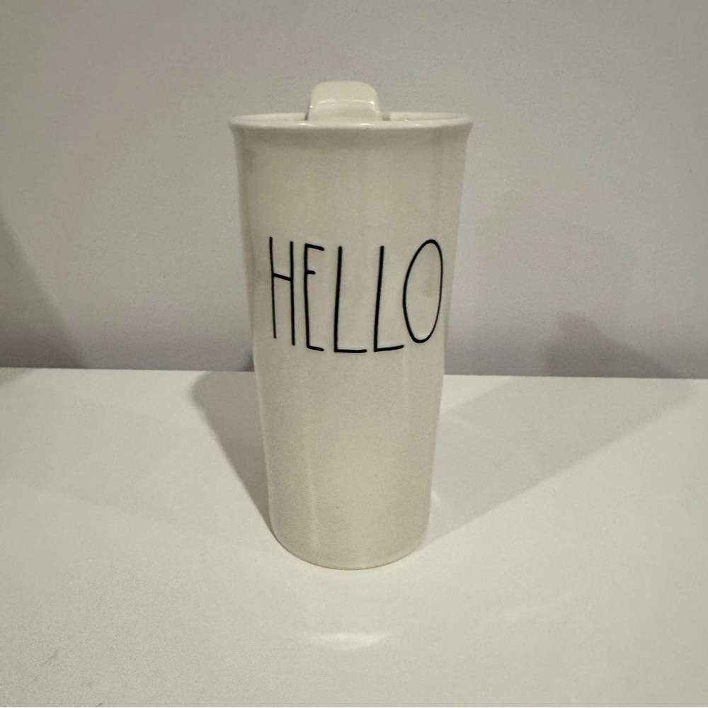 RAE Dunn "Hello" ceramic travel mug